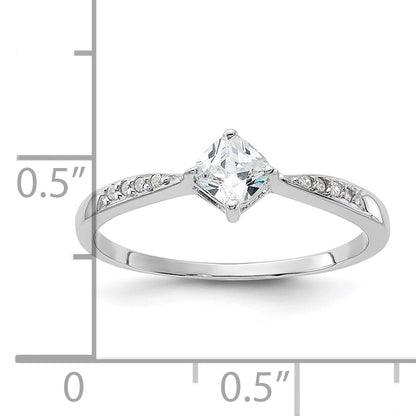 Sterling Silver Rhodium Plated Polished And Square Shaped Cz Ring