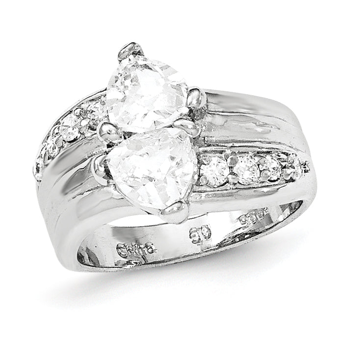 Sterling Silver Polished Rhodium Plating Cz Ring