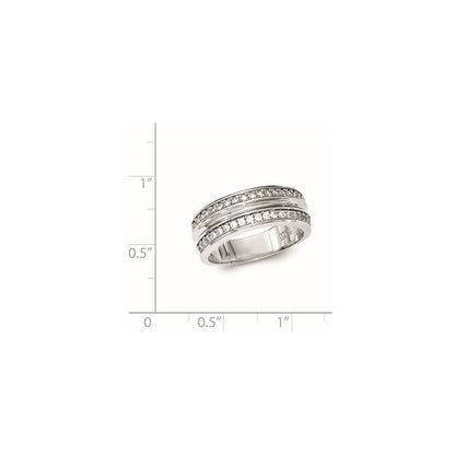 Sterling Silver Polished & Textured Cz Ring