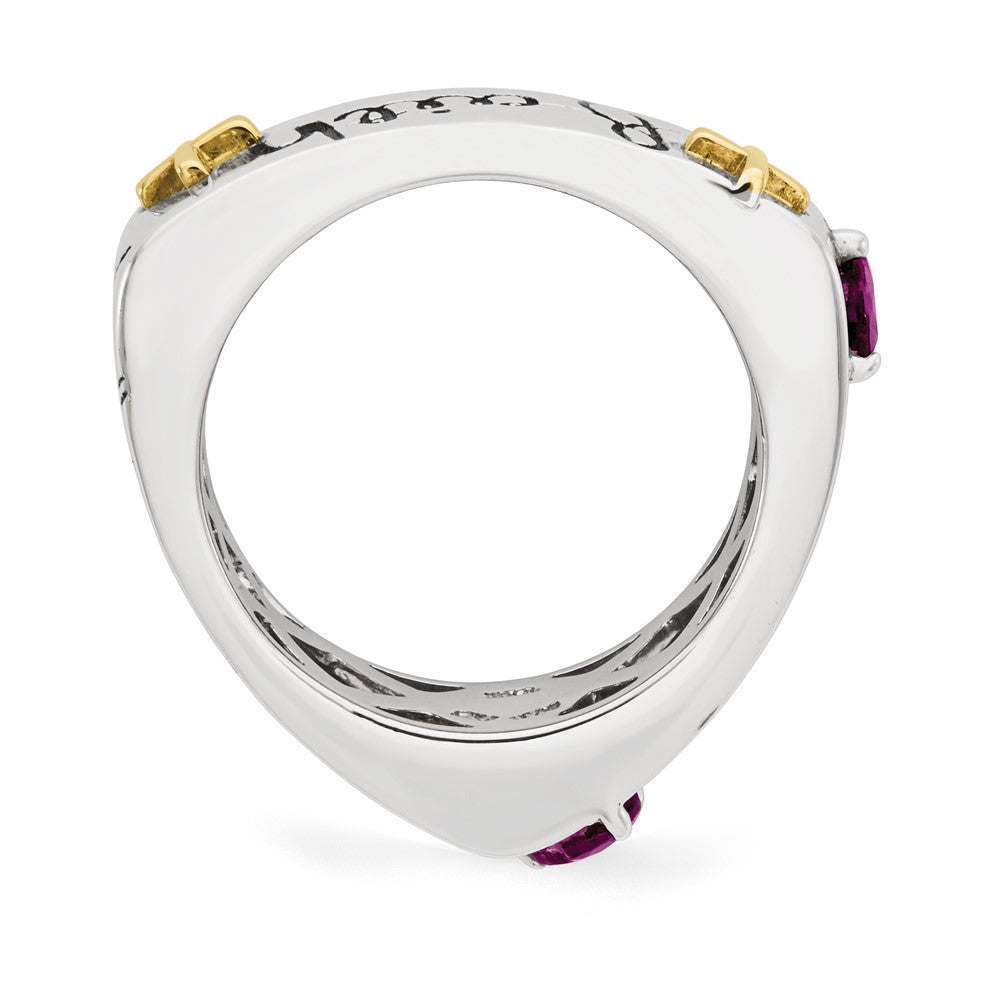 14K/Silver Two Tone Sterling Silver 14K Rhodolite Garnet Faith Hope Love Ring (Size 8 Only)