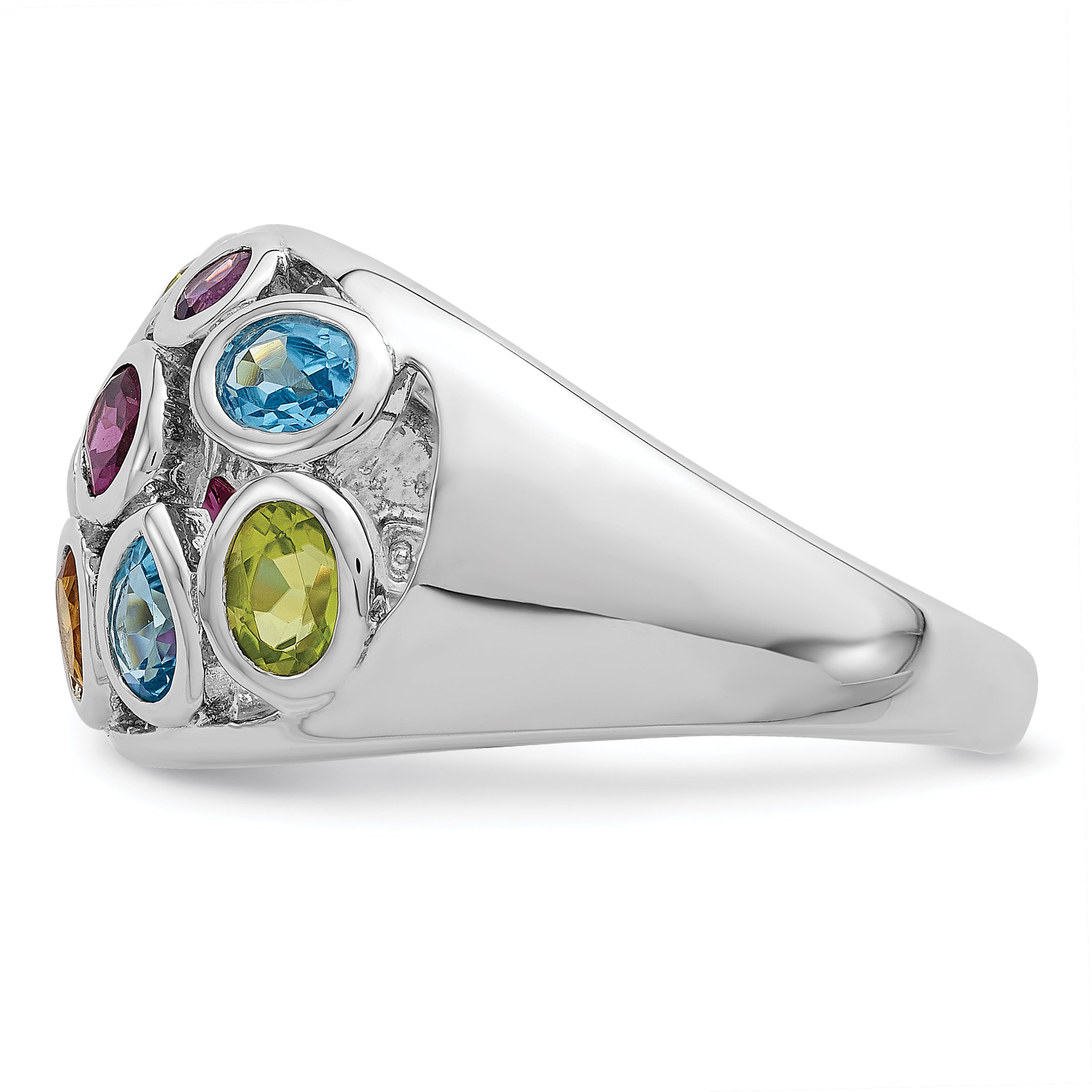 Sterling Silver Rhodium Plated Multi Gemstone Ring
