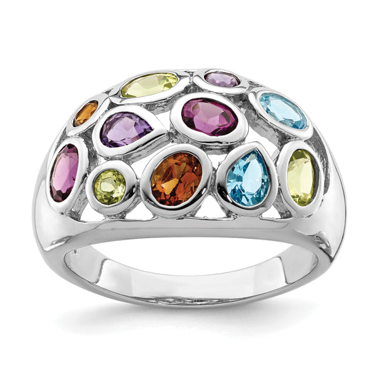 Sterling Silver Rhodium Plated Multi Gemstone Ring