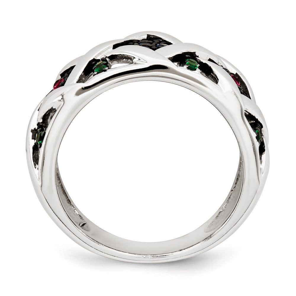 Sterling Silver Synthetic Ruby& Blue & Green Spinel Ring