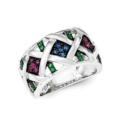 Sterling Silver Synthetic Ruby& Blue & Green Spinel Ring