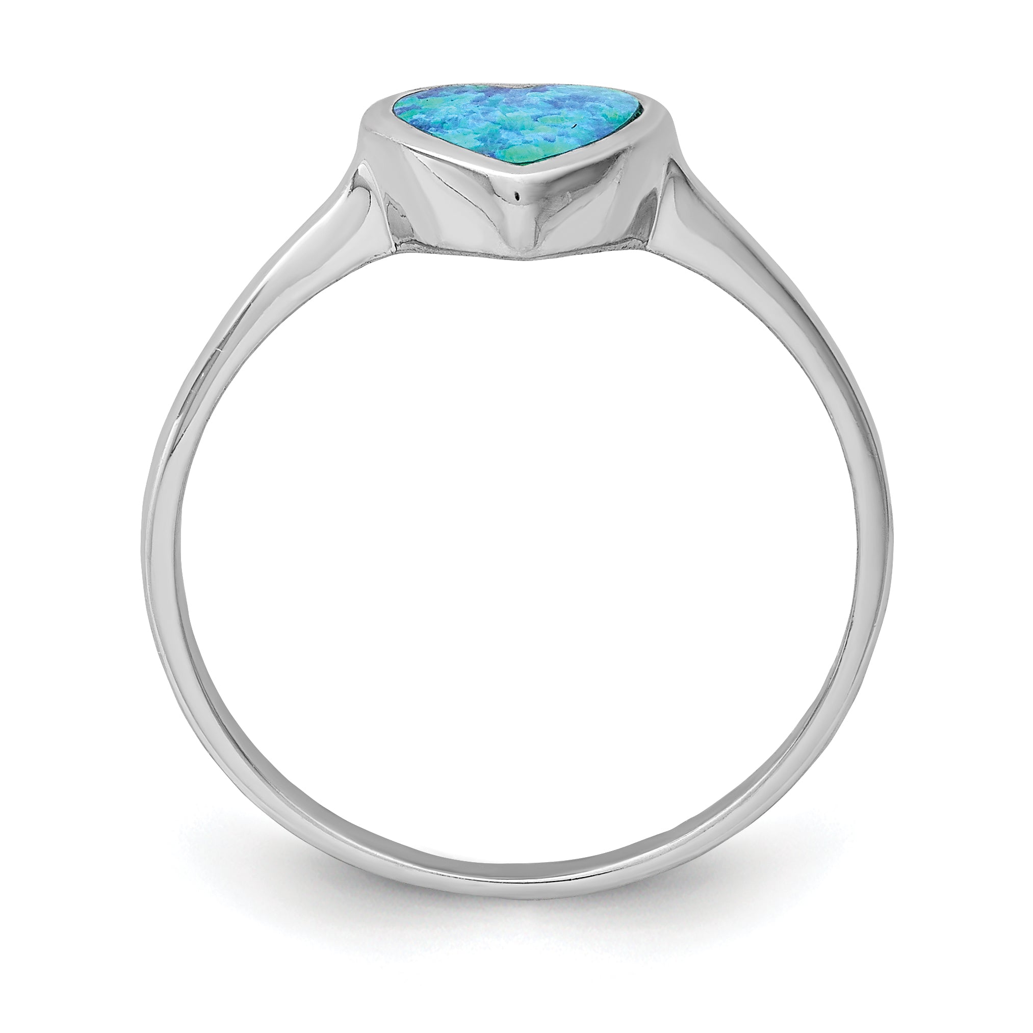 Sterling Silver Rhodium Plated Polished Heart Synthetic Opal Ring
