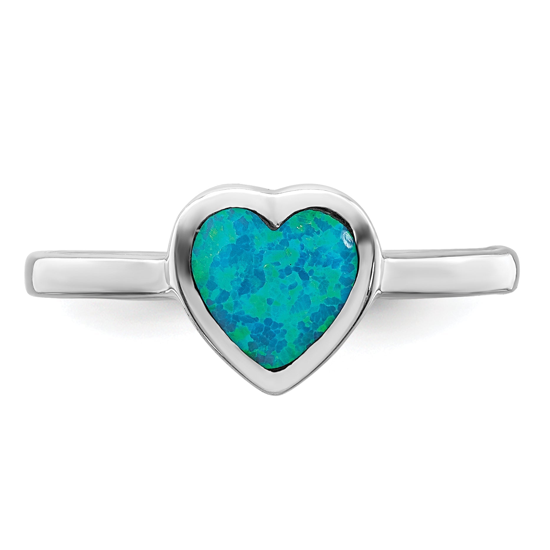 Sterling Silver Rhodium Plated Polished Heart Synthetic Opal Ring