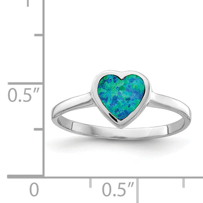 Sterling Silver Rhodium Plated Polished Heart Synthetic Opal Ring