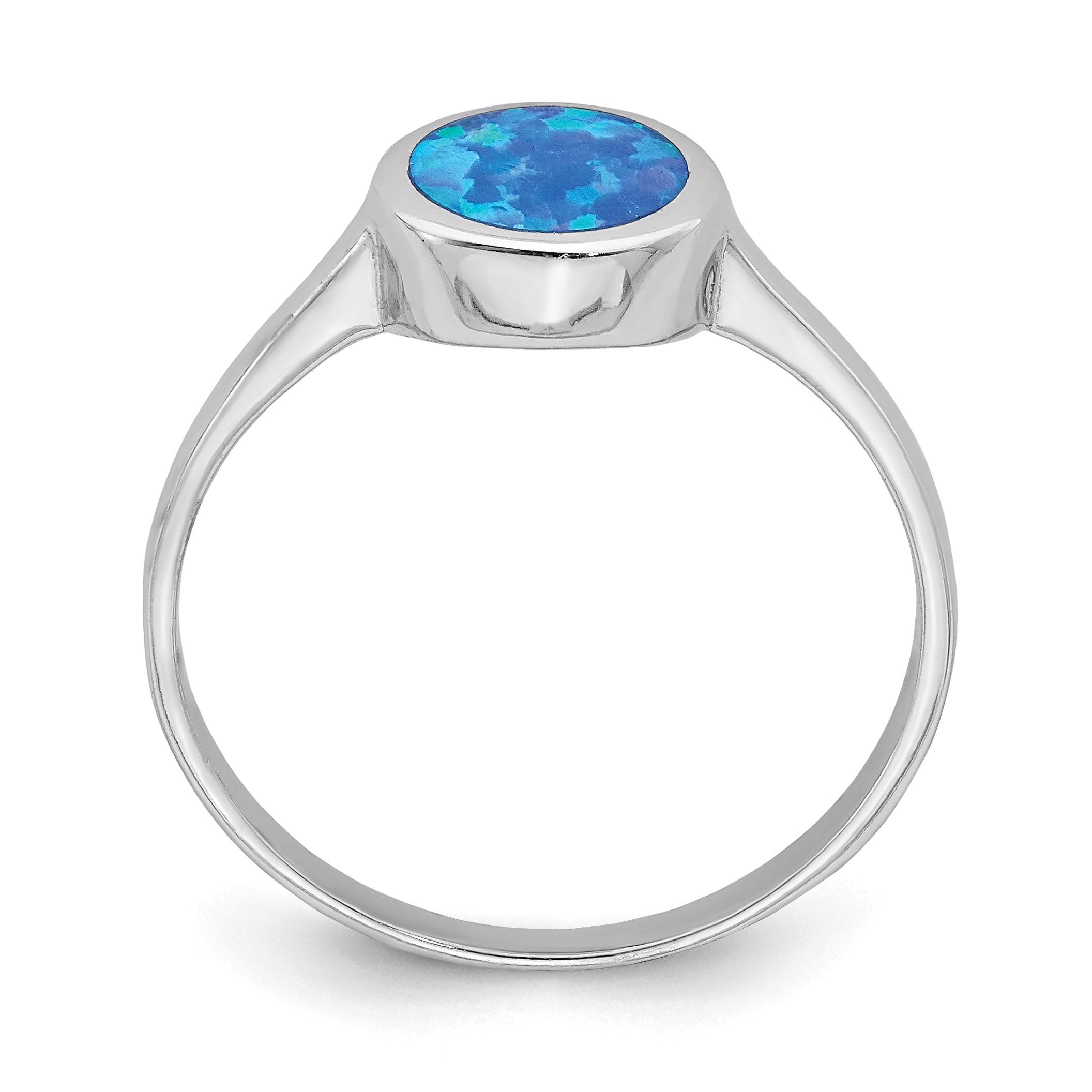 Sterling Silver Rhodium Plated Polished Round Synthetic Opal Ring