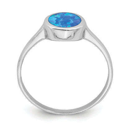 Sterling Silver Rhodium Plated Polished Round Synthetic Opal Ring