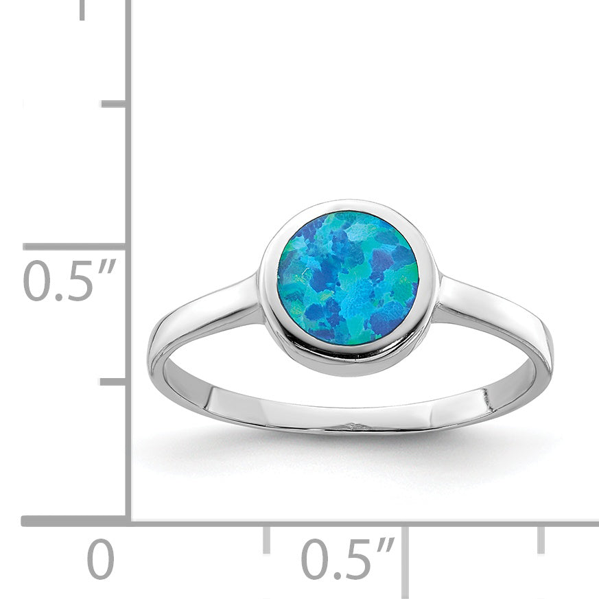 Sterling Silver Rhodium Plated Polished Round Synthetic Opal Ring