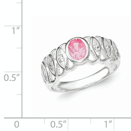 Sterling Silver Pink Cz Oval Ring