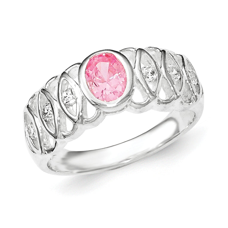 Sterling Silver Pink Cz Oval Ring