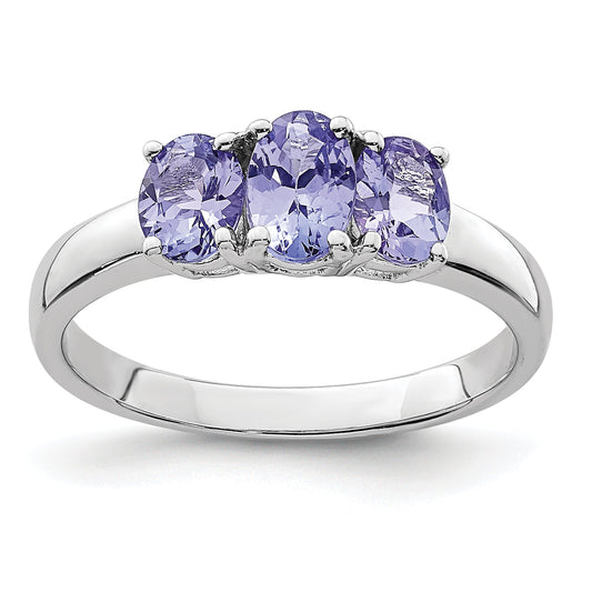 Sterling Silver Rhodium 3 Stone Tanzanite Ring