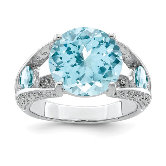 Sterling Silver Rhodium Lt. Swiss Blue Topaz Ring (Size 8 Only)