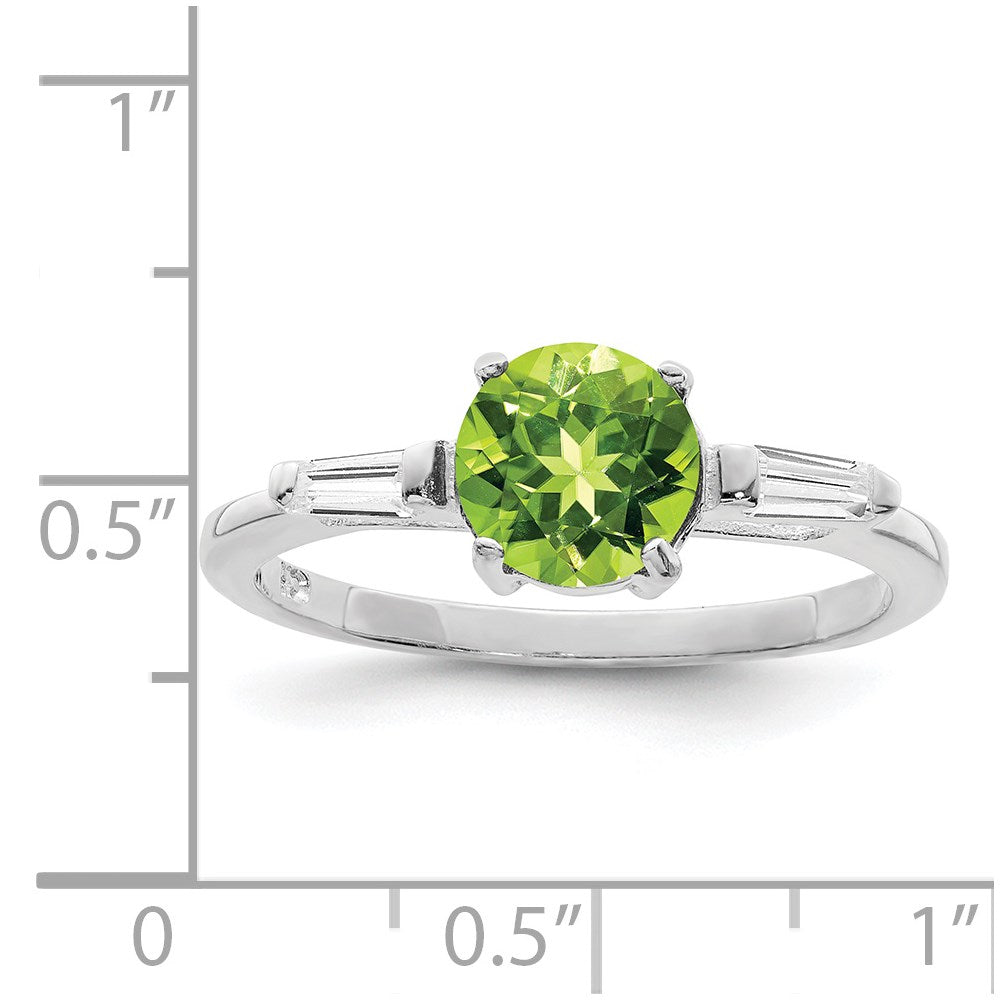 Sterling Silver Rhodium Peridot & Cz Ring