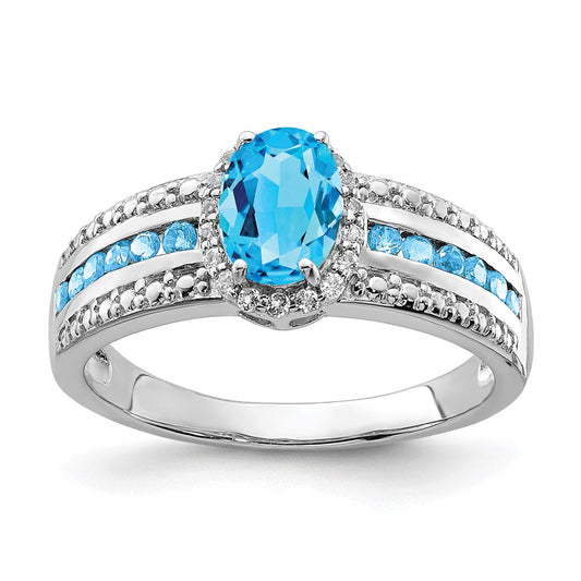 Sterling Silver Rhodium Blue And White Topaz Ring (Size 7 Only)