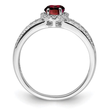 Sterling Silver Rhodium Plated Garnet And White Topaz Ring