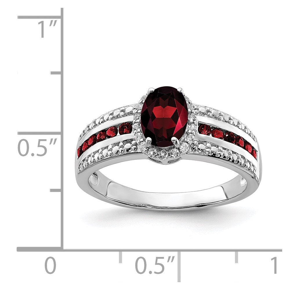 Sterling Silver Rhodium Plated Garnet And White Topaz Ring