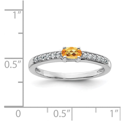 Sterling Silver Rhodium Plated Citrine And White Topaz Ring