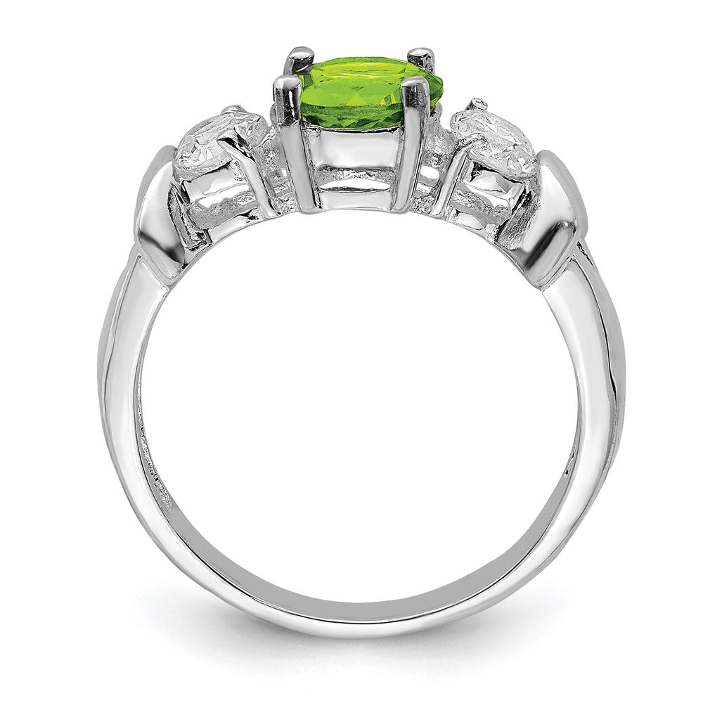 Sterling Silver Rhodium Peridot & Cz Ring (Size 7 Only)