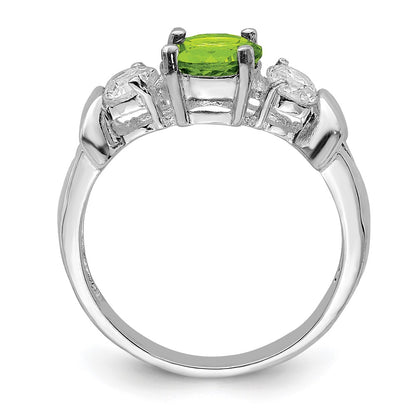 Sterling Silver Rhodium Peridot & Cz Ring (Size 7 Only)