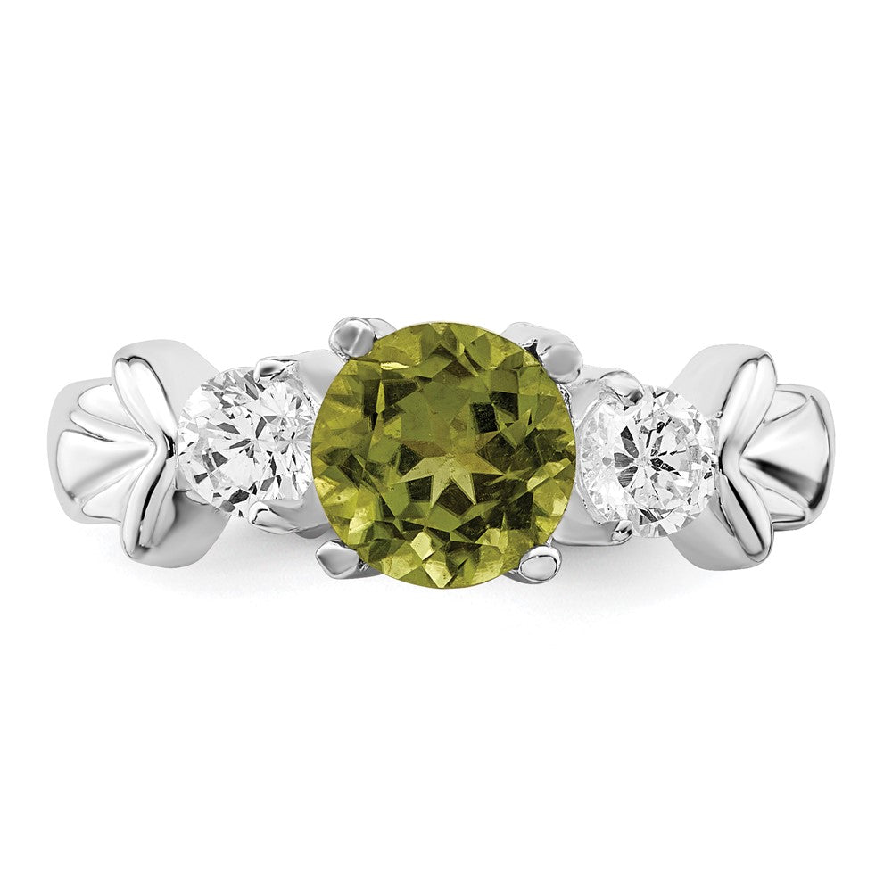 Sterling Silver Rhodium Peridot & Cz Ring (Size 7 Only)