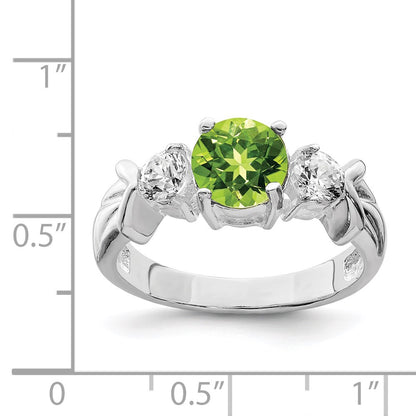 Sterling Silver Rhodium Peridot & Cz Ring (Size 7 Only)
