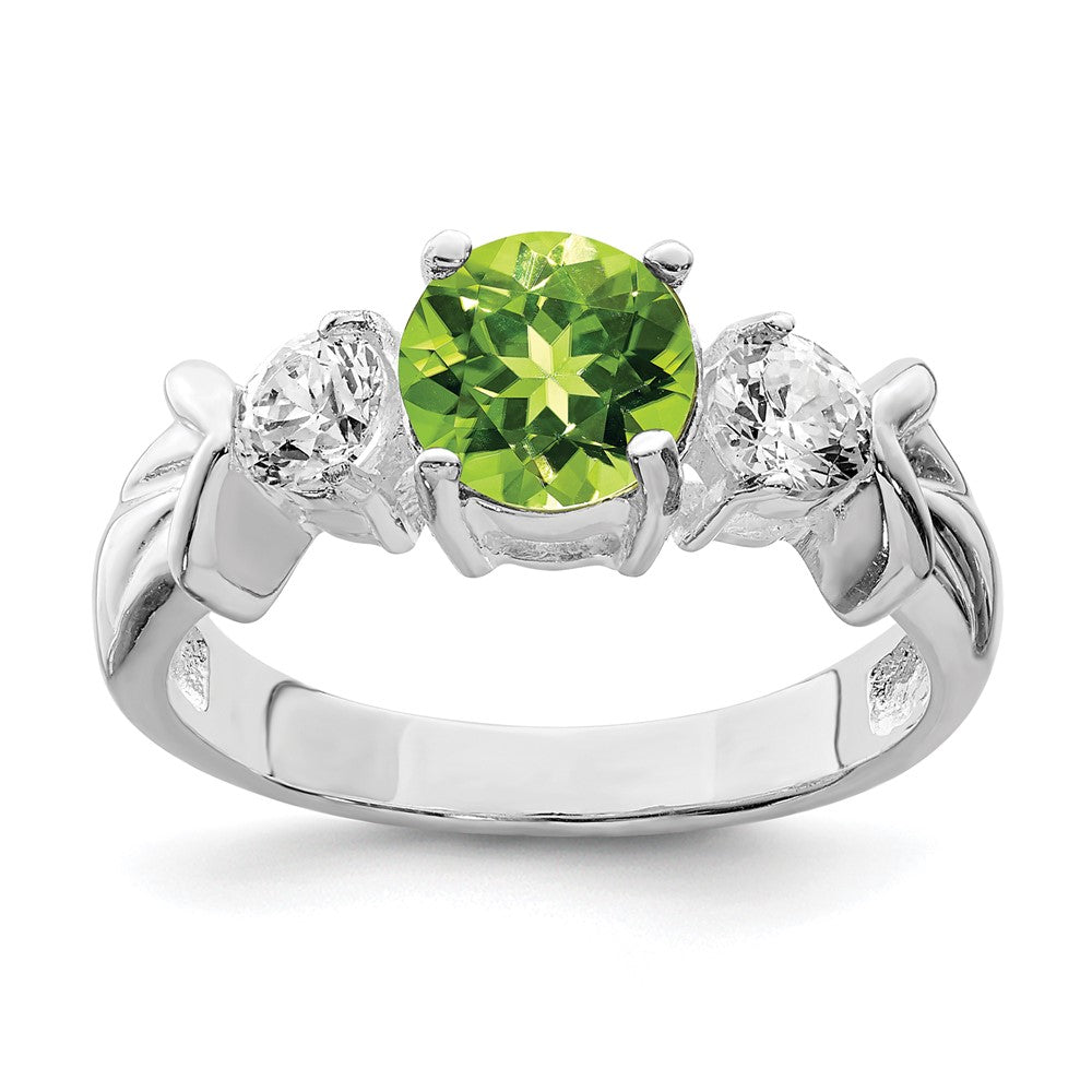Sterling Silver Rhodium Peridot & Cz Ring (Size 7 Only)