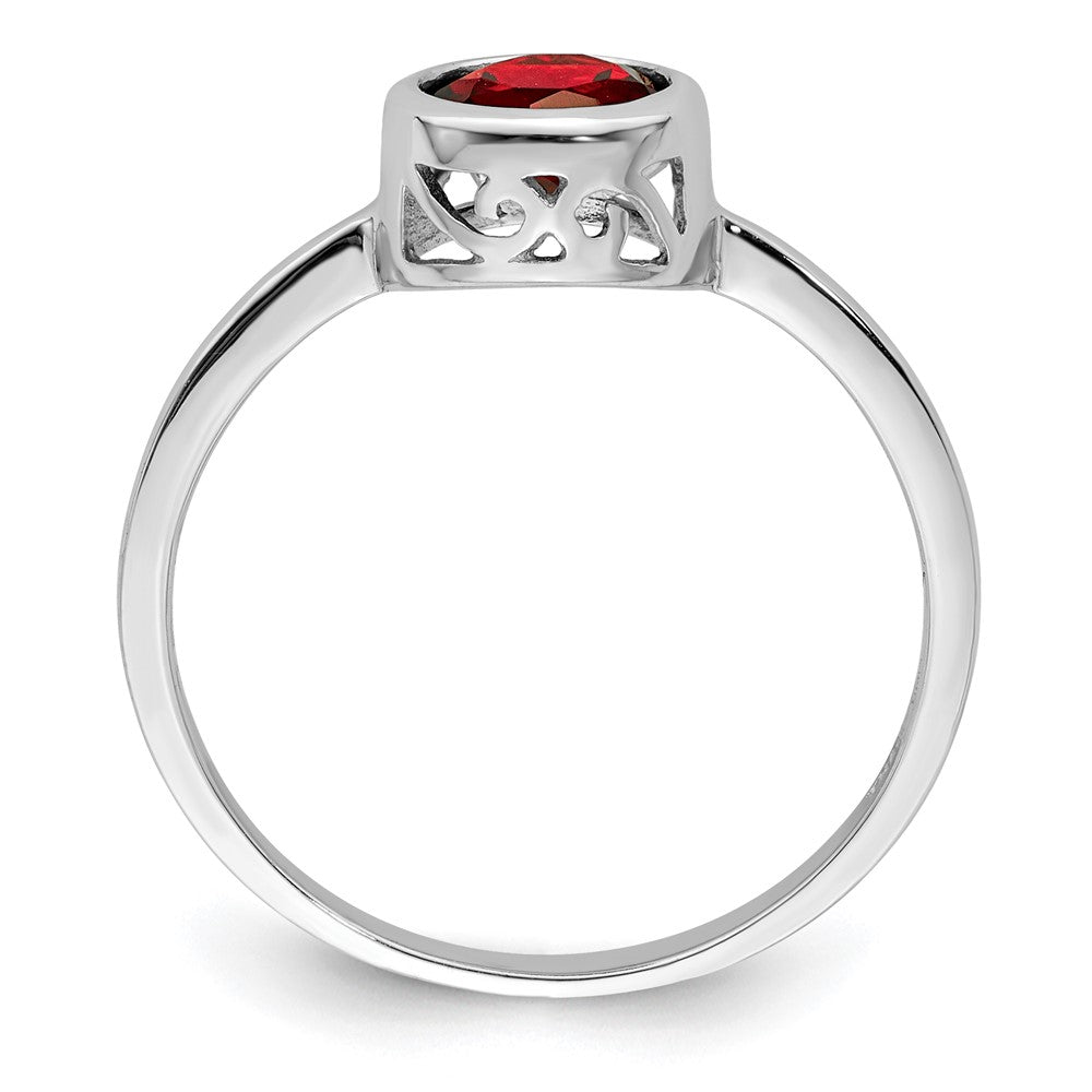 Sterling Silver Rhodium Plated Polished Garnet Round Ring