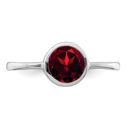 Sterling Silver Rhodium Plated Polished Garnet Round Ring