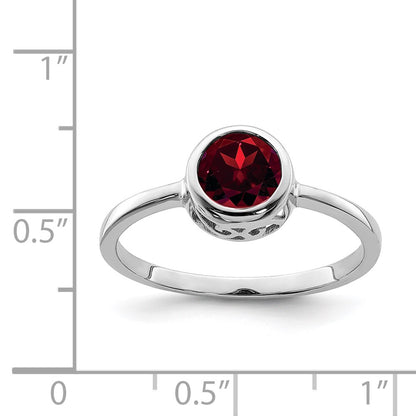 Sterling Silver Rhodium Plated Polished Garnet Round Ring
