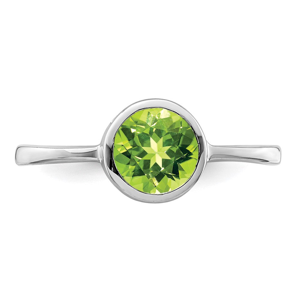Sterling Silver Rhodium Plated Polished Peridot Round Ring
