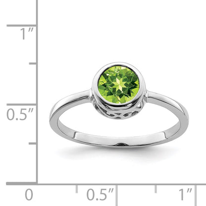 Sterling Silver Rhodium Plated Polished Peridot Round Ring