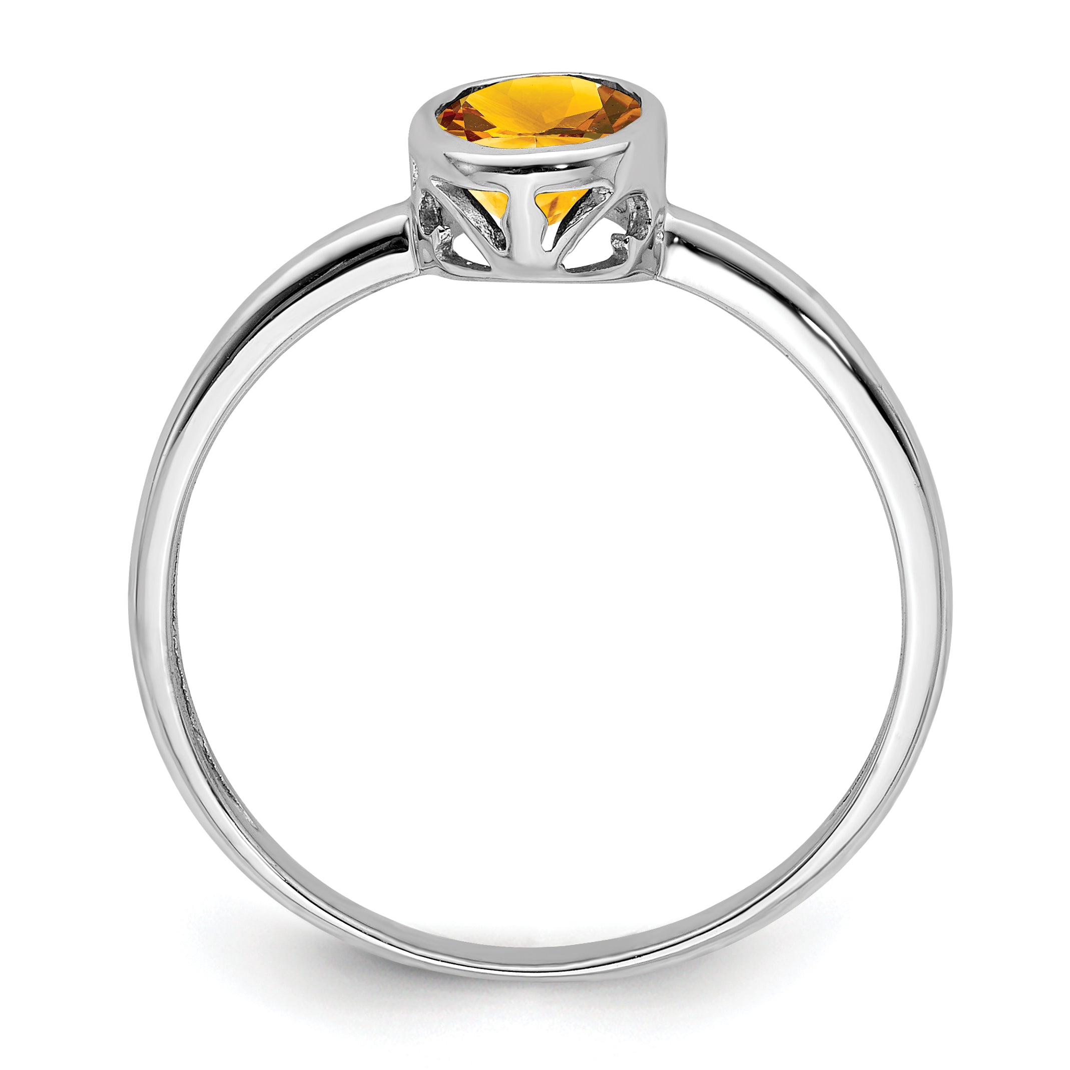 Sterling Silver Rhodium Plated Polished Citrine Oval Ring