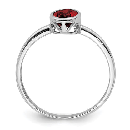Sterling Silver Rhodium Plated Polished Garnet Oval Ring