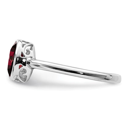 Sterling Silver Rhodium Plated Polished Garnet Oval Ring