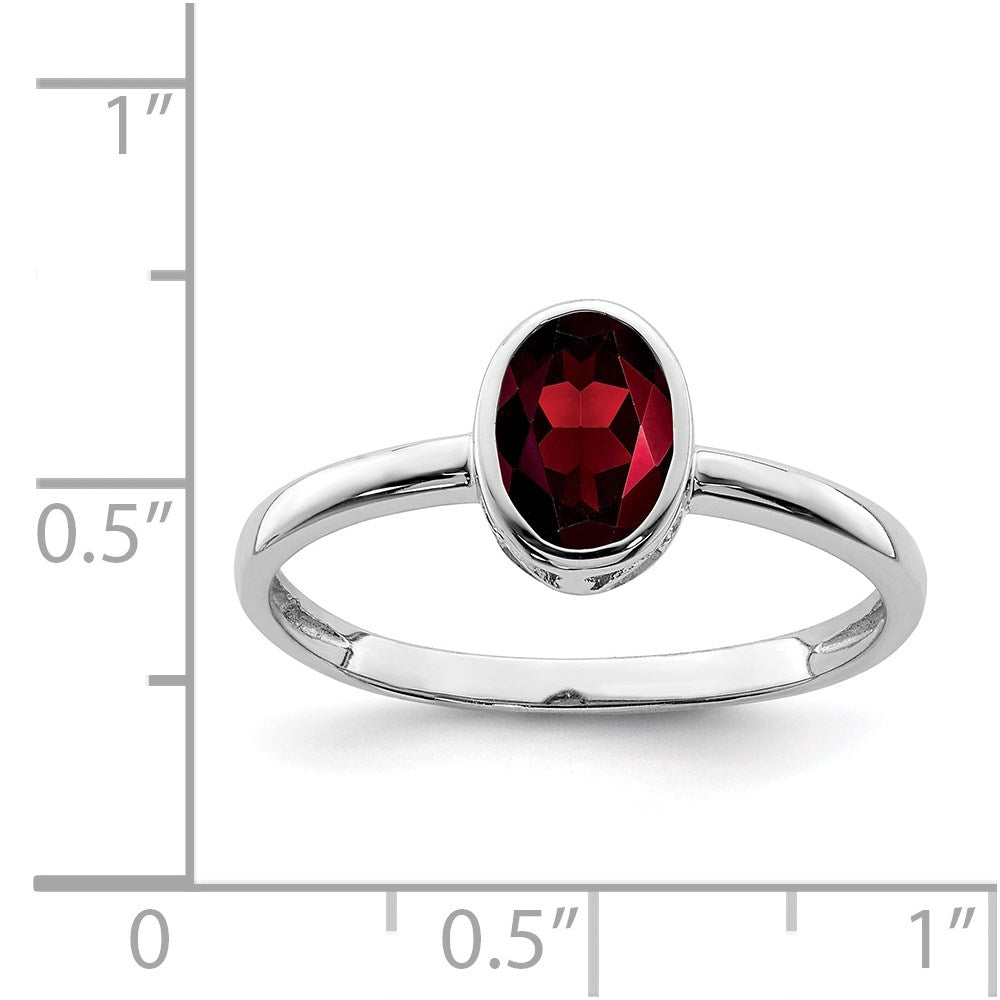 Sterling Silver Rhodium Plated Polished Garnet Oval Ring