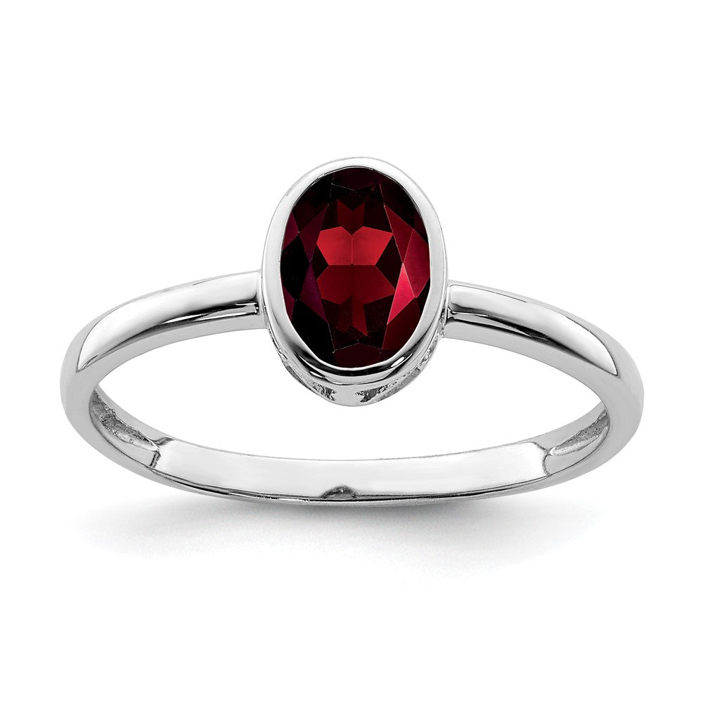 Sterling Silver Rhodium Plated Polished Garnet Oval Ring