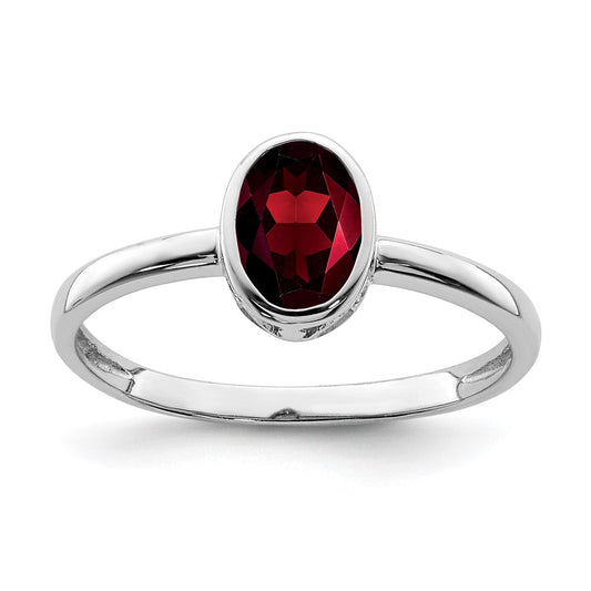 Sterling Silver Rhodium Plated Polished Garnet Oval Ring