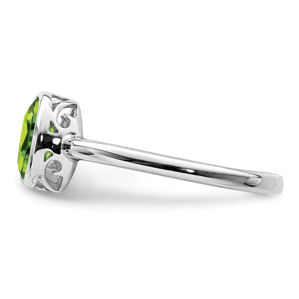 Sterling Silver Rhodium Plated Polished Peridot Oval Ring