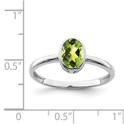 Sterling Silver Rhodium Plated Polished Peridot Oval Ring