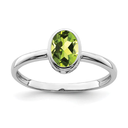 Sterling Silver Rhodium Plated Polished Peridot Oval Ring