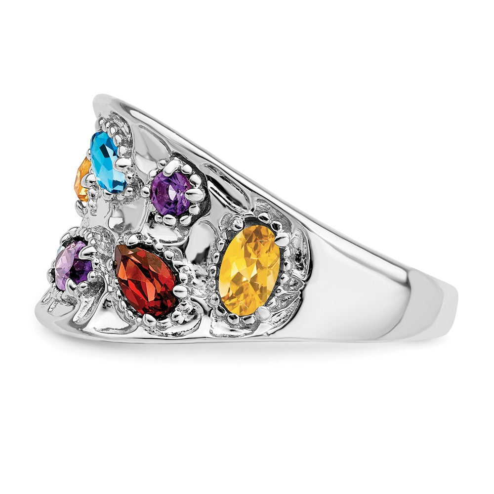 Sterling Silver Rhodium Plt Amethyst/Citrine/Blue Topaz/Garnet/Peridot Ring