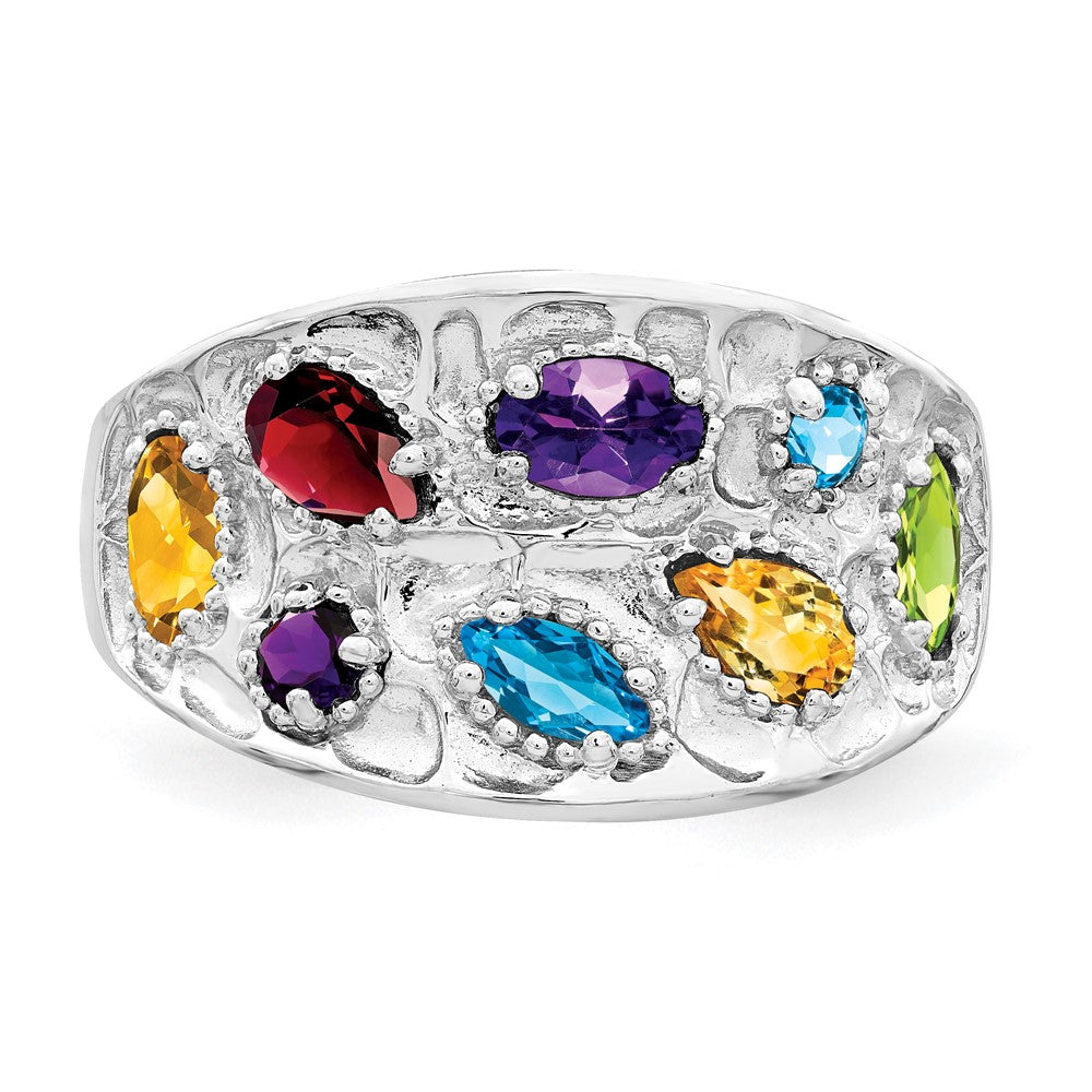 Sterling Silver Rhodium Plt Amethyst/Citrine/Blue Topaz/Garnet/Peridot Ring