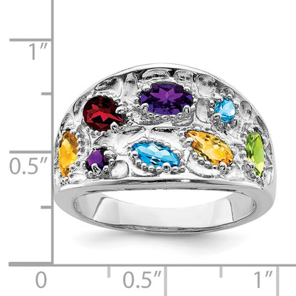 Sterling Silver Rhodium Plt Amethyst/Citrine/Blue Topaz/Garnet/Peridot Ring