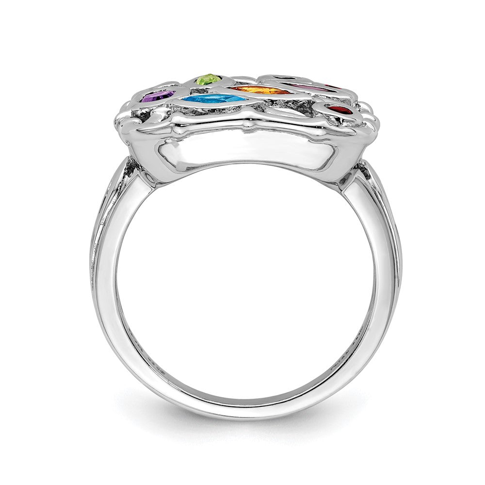Sterling Silver Rhodium Plated Multi Gemstone Ring