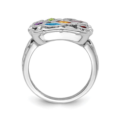 Sterling Silver Rhodium Plated Multi Gemstone Ring