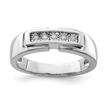 Sterling Silver Rhodium Plated Men'S Polished Diamond Ring