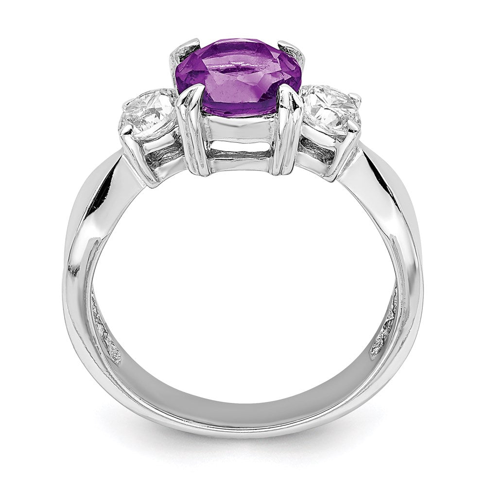 Sterling Silver Rhodium Plated Amethyst And Cz Ring (Size 7 Only)