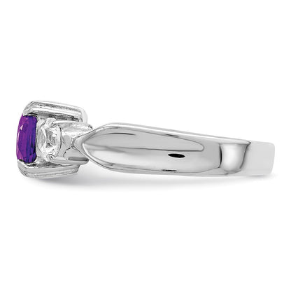 Sterling Silver Rhodium Plated Amethyst And Cz Ring (Size 7 Only)